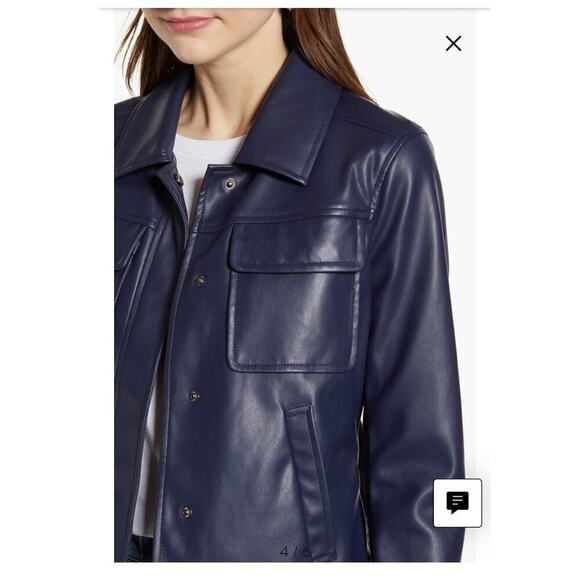 Something Navy Boxy Faux Leather Jacket Vegan Women's XL Shacket Patch Pockets - Picture 12 of 14